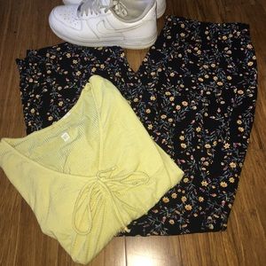 yellow flower straight leg pants